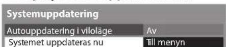 Systemuppdatering Autouppdatering i viloläge Av Systemet uppdateras nu Till menyn
