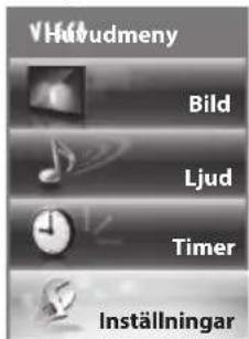 VHåttudmeny Bild Ljud Timer Inställningar