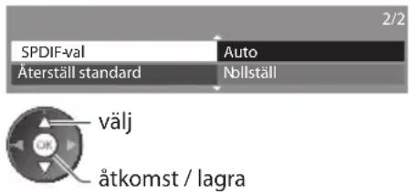 SPDIF-val Aterställ standard Auto Nöllställ välj åtkomst / lagra