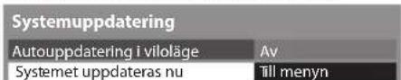 Systemuppdatering Autouppdatering i viloläge Av Systemet uppdateras nu Till menyn