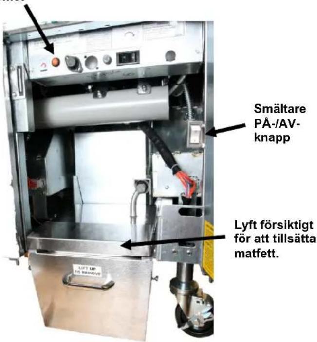 Smältare PÅ-/AV- knapp Lyft försiktigt för att tillsätta matfett. LIFT UP TO REMOVE