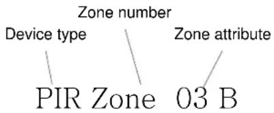 Zone number Device type Zone attribute PIR Zone 03 B