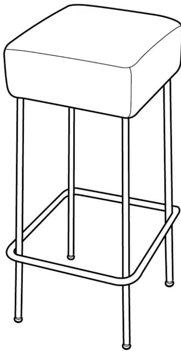 Line drawing of a simple rectangular stool with four legs and a square top (no text or symbols)