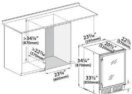 >34¼″ (870mm) >22½″ (570mm) 23½″ (600mm) 23½″ (595mm) 20½″ (320mm) 34¼″ (870mm) 33½″ (850mm) 22½″ (370mm)