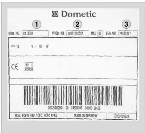 DOMETIC CT 3050 - Toalettens typskylt - 1