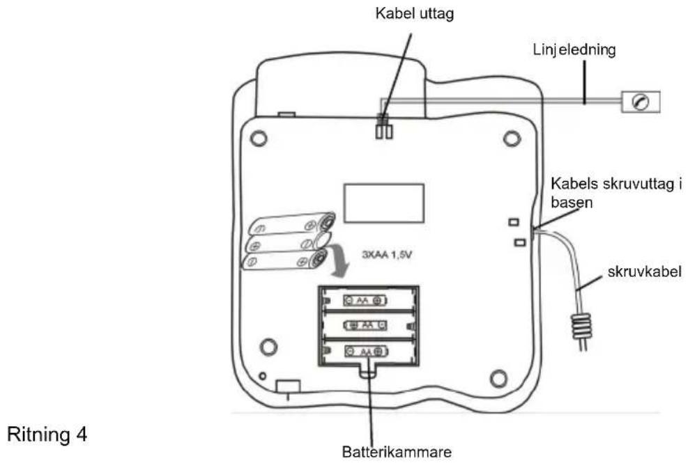 Kabel uttag Linjeledning 3XAA 1,5V Kabels skruvuttag i basen skruvkabel Batterikammare Ritning 4