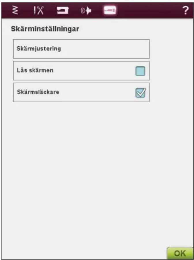 Skärminställningar Skärmjustering Lås skärmen Skärmsläckare