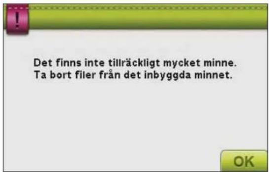 Det finns inte tillräckligt mycket minne. Ta bort filer från det inbyggda minnet.