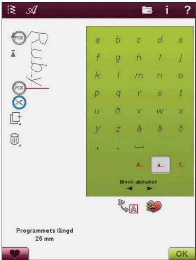 a b c d e f g h i j k l m n o p q r s t u ü v w x y z ä ä ö , . _ A.. a.. 1.. Block alphabet Programmets längd 25 mm OK