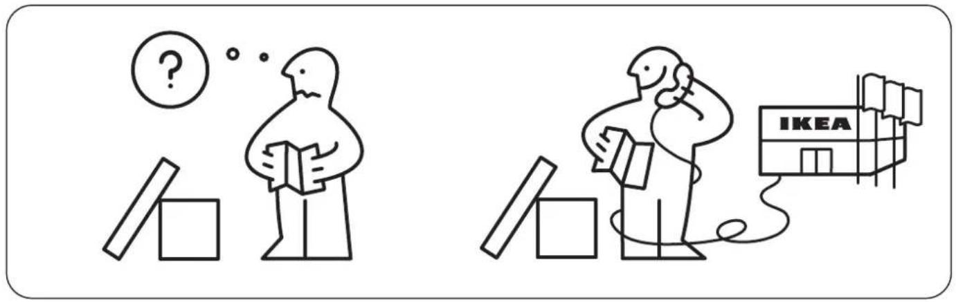 Illustration showing two people with books and a IKEA building, one thinking with a question mark and the other holding books.