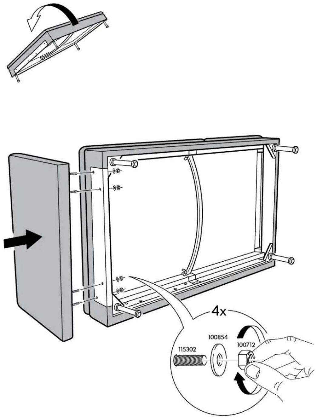 Technical diagram illustrating a mechanical assembly with labeled parts and directional arrows indicating motion or force.