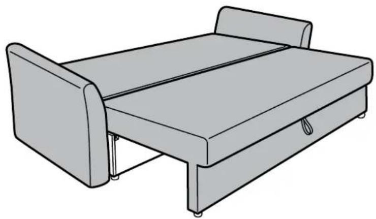 Line drawing of a simple bed with front and back panels, no text or symbols present
