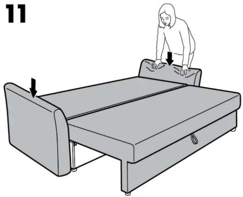 Illustration of a person pressing down on a bed with arrows indicating movement (no text or symbols)