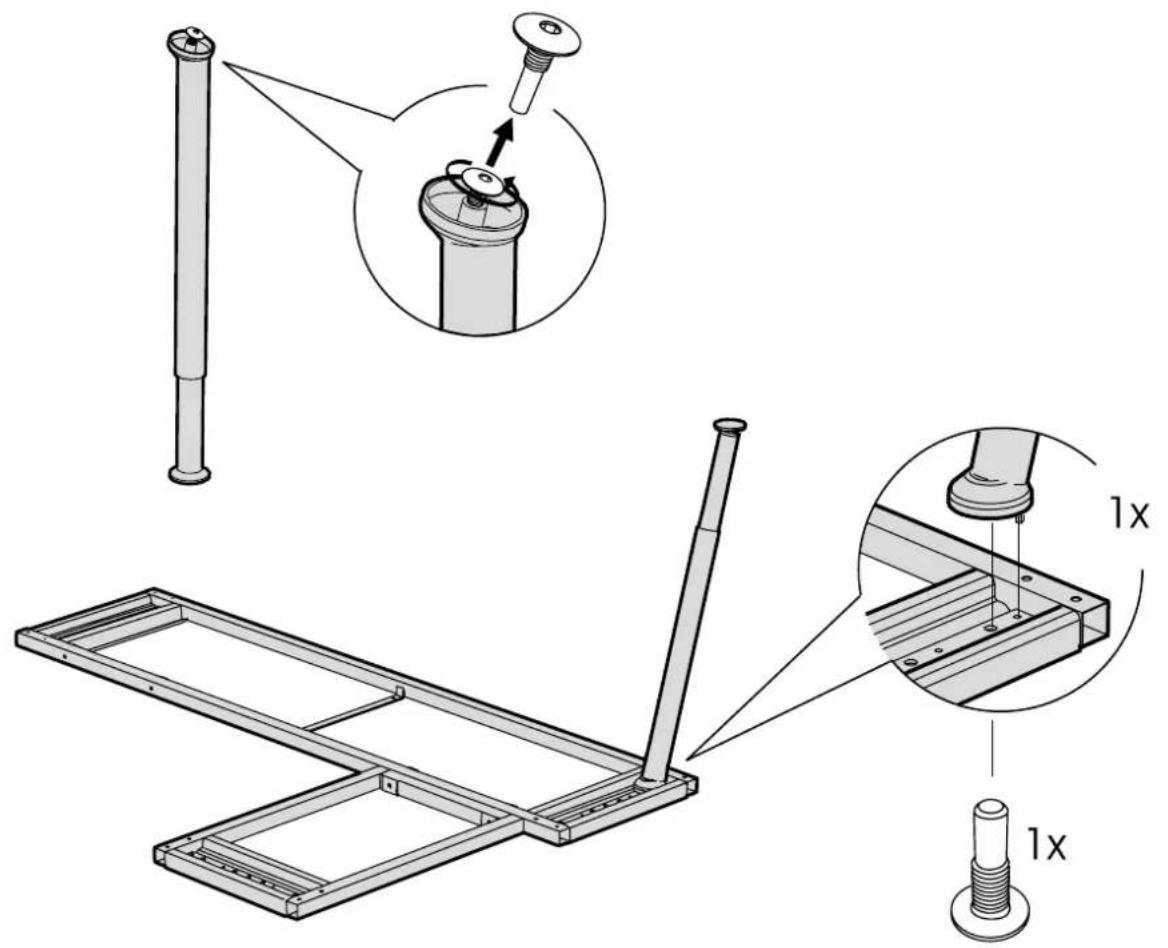 Technical diagram showing assembly of a mechanical component with labeled parts and magnified views