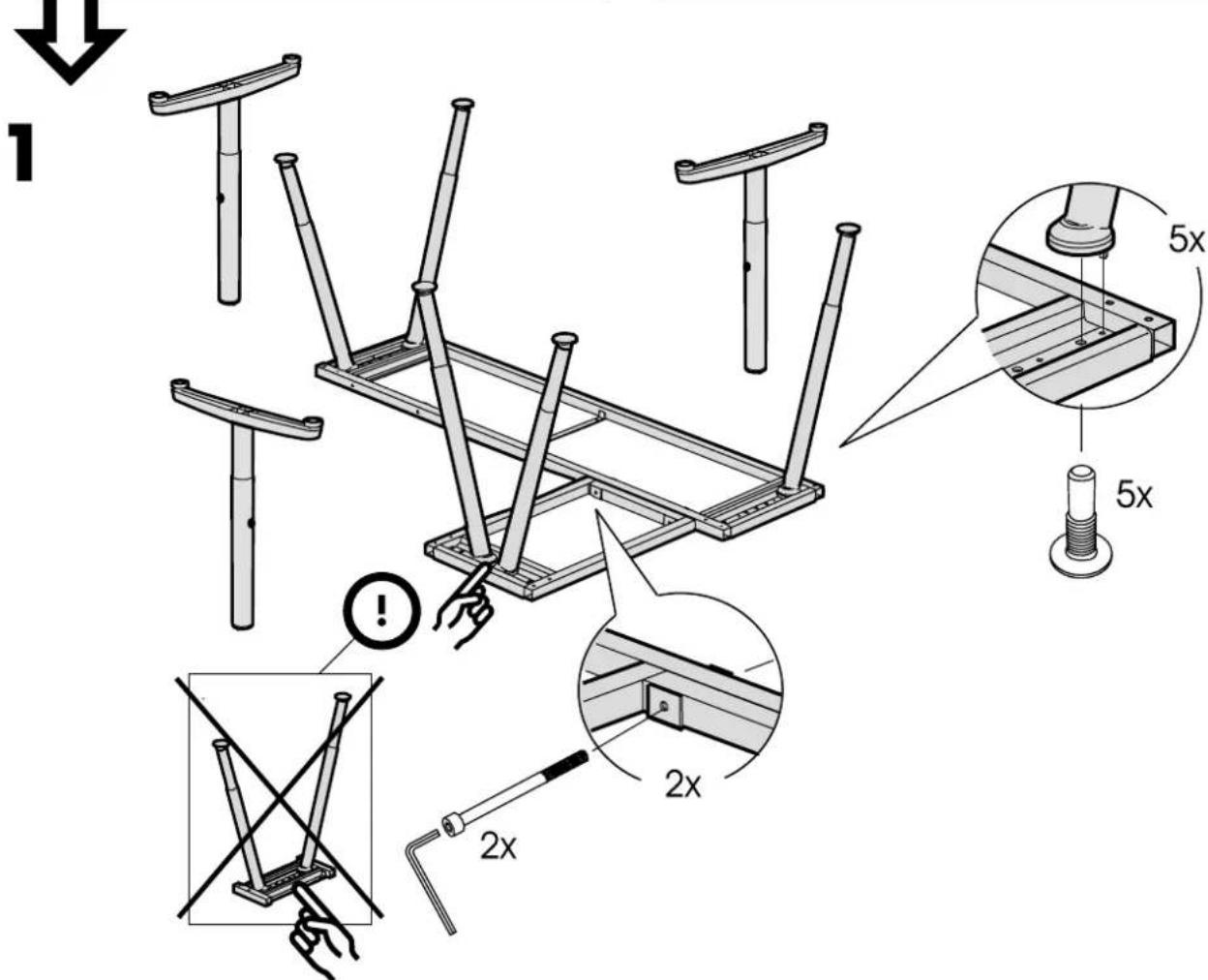 Technical diagram illustrating assembly steps for a mechanical component, with annotations indicating 2x and 5x magnified views.