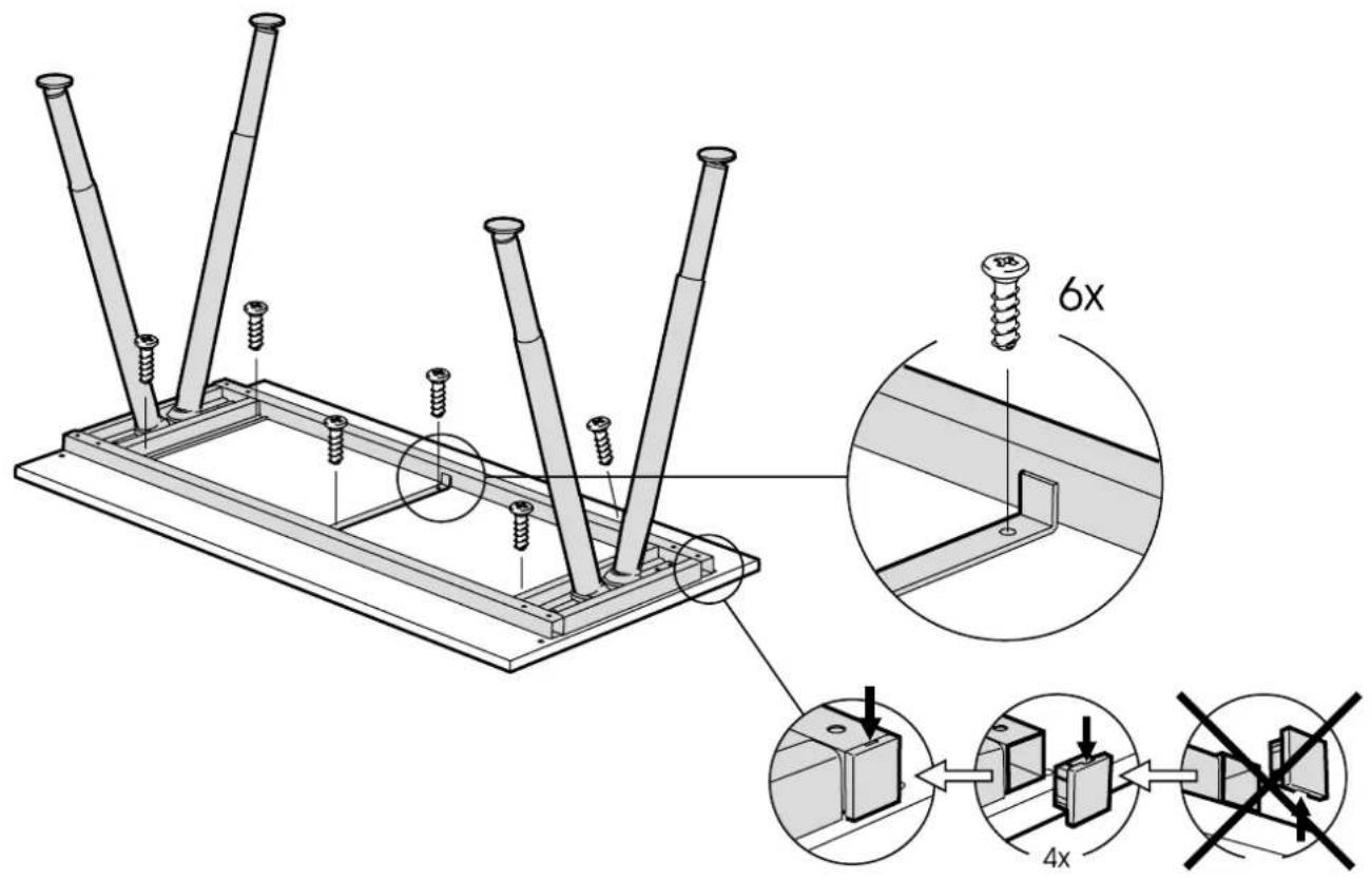 Technical diagram showing installation of a structural frame with 6x and 4x magnified views, including screw fasteners and mounting hardware.