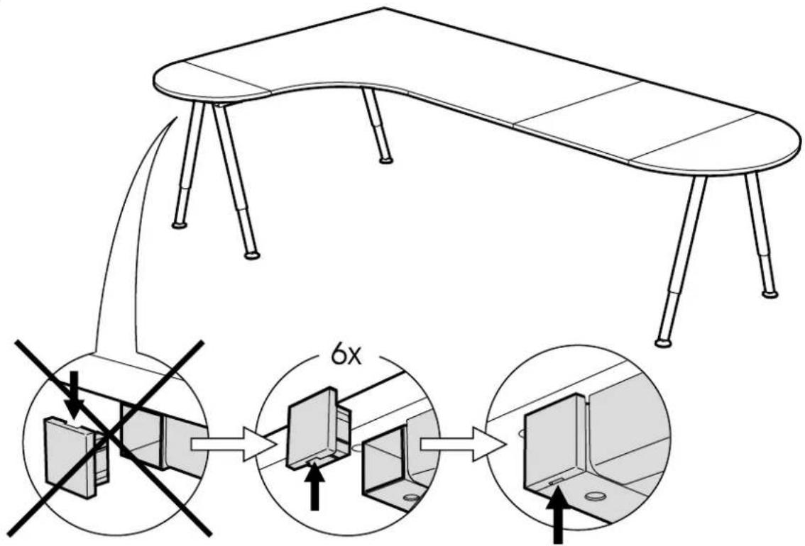 Diagram illustrating a 6x scaling process of a table with legs, showing structural change and component alignment.