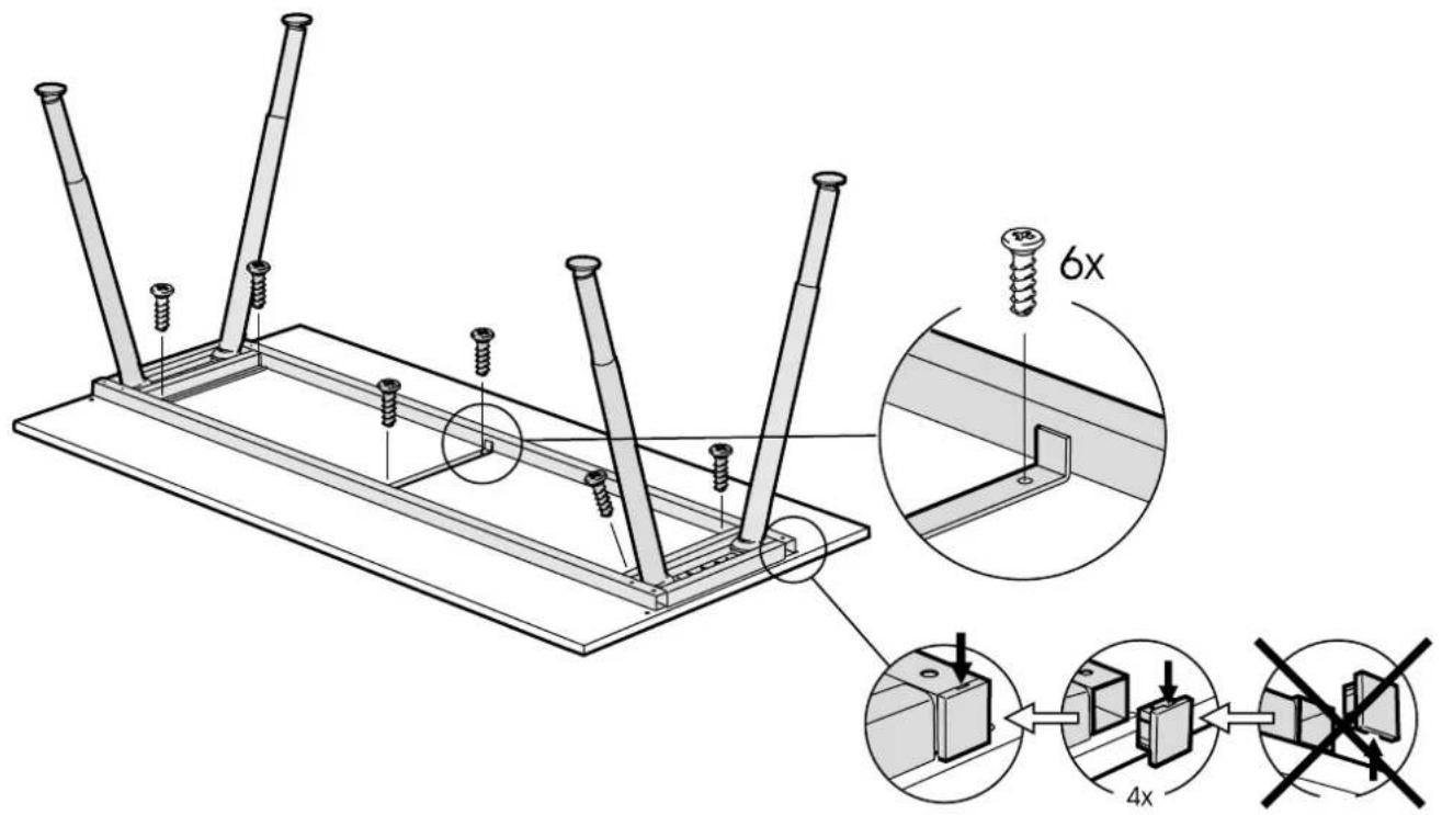 Technical diagram showing installation of a structural frame with screws and 6x and 4x magnified views, including a close-up of the component.