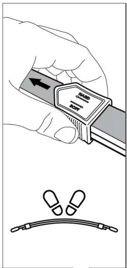Diagram showing a hand adjusting a wristwatch with a directional arrow and footprints, alongside a schematic illustration.