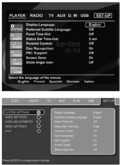HARMAN KARDON HS 150 - Inställningsmeny - 1