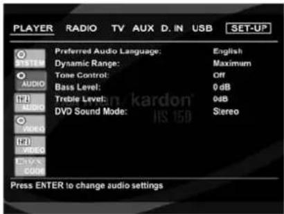 HARMAN KARDON HS 150 - Inställningsmeny - 2