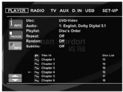 HARMAN KARDON HS 150 - Hur man använder Status Bar menyn - 1