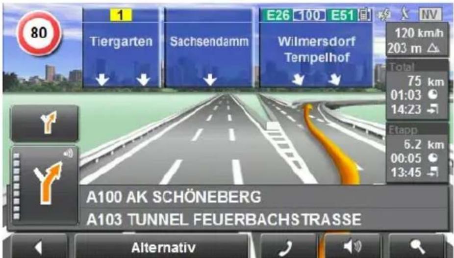 80 1 Tiergarten Sachsendamm Wilmersdorf Tempelhof E26 100 E51 120 km/h 203 m Total 75 km 01:03 14:23 Etapp 6.2 km 00:05 13:45 A100 AK SCHÖNEBERG A103 TUNNEL FEUERBACHSTRASSE Alternativ