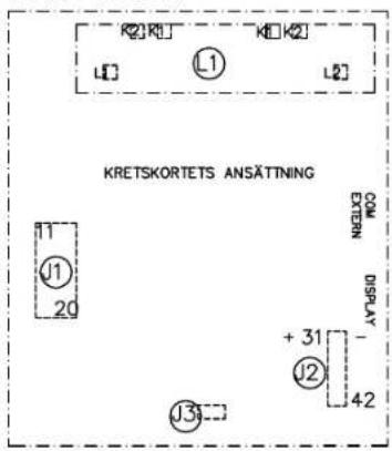 KRETSKORTETS ANSÄTTNING 11 20 J1 L1 L2 COM EXTEIN DISPLAY + 31 J2 42 J3