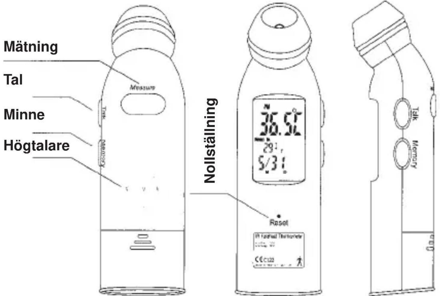 Mätning Tal Minne Högtalare Measure Nollställning 36.5°C 29.1 ° 5/31 ° Reset Lift Radial Tücksdamer CE C122 TMK Memory