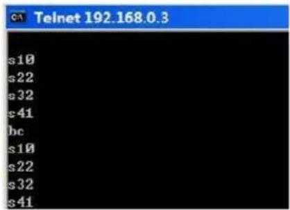 Telnet 192.168.0.3 s10 s22 s32 s41 bc s10 s22 s32 s41