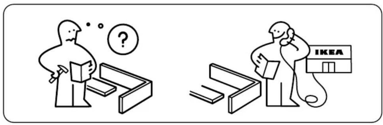 Illustration showing two scenes: one with a person reading and thinking, the other with a person holding a IKEA store and phone.