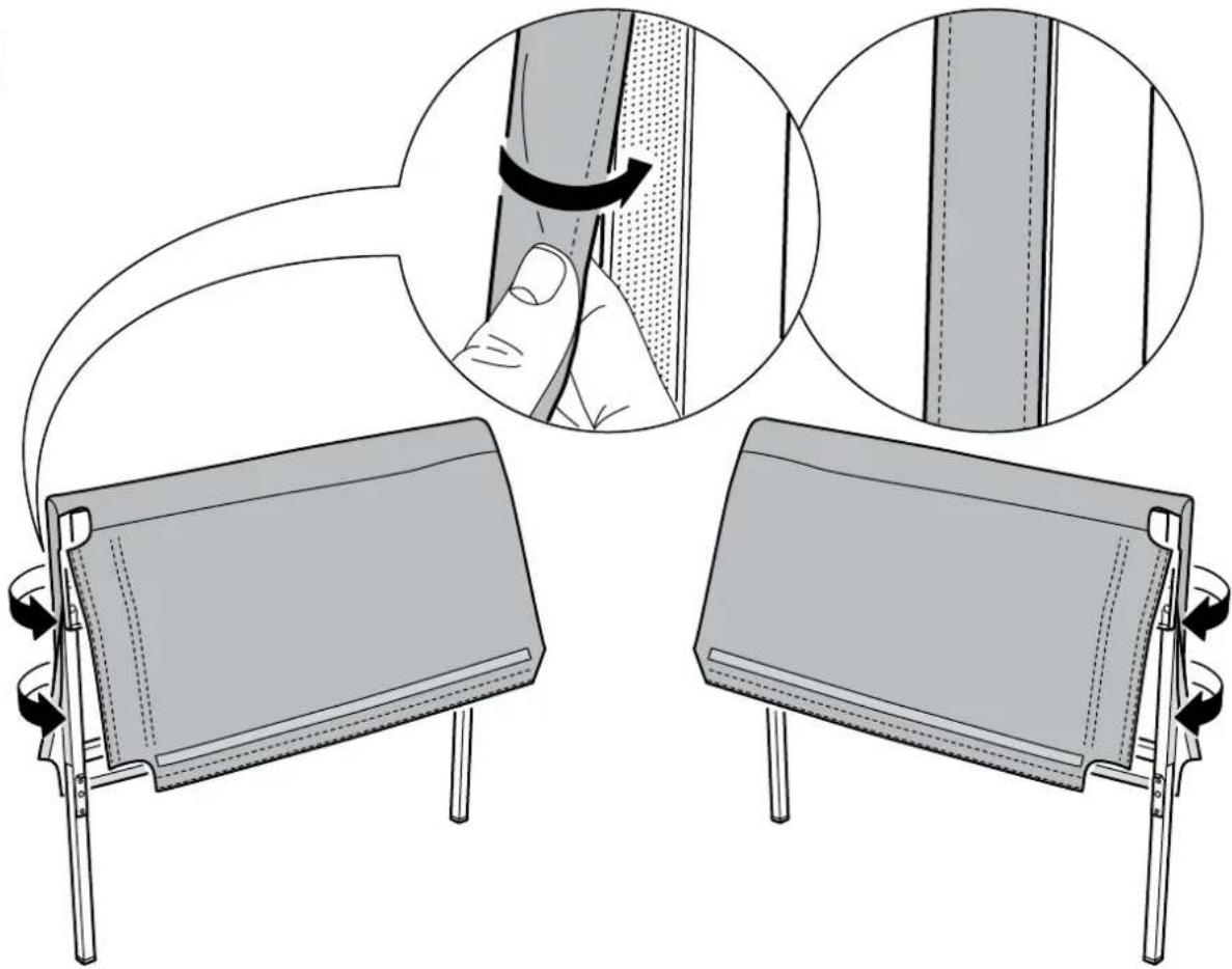 Illustration of two folding panels with arrows indicating rotation, showing fabric texture changes (no text or symbols)