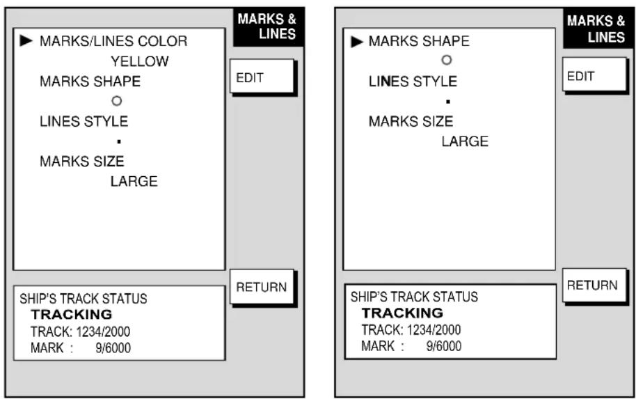 MARKS & LINES ▶ MARKS/LINES COLOR YELLOW MARKS SHAPE ○ LINES STYLE • MARKS SIZE LARGE RETURN SHIP'S TRACK STATUS TRACKING TRACK: 1234/2000 MARK : 9/6000 MARKS & LINES ▶ MARKS SHAPE ○ LINES STYLE • MARKS SIZE LARGE RETURN SHIP'S TRACK STATUS TRACKING TRACK: 1234/2000 MARK : 9/6000