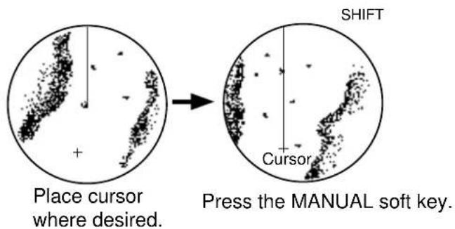Place cursor where desired. SHIFT Cursor Press the MANUAL soft key.