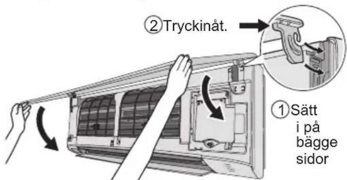 ②Tryckinåt. ①Sätt i på bägge sidor