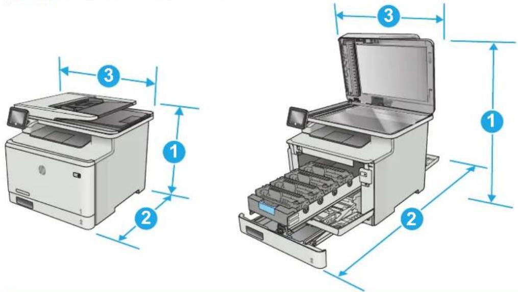 HP LaserJet Pro M477fdw - Skrivarens mått - 1
