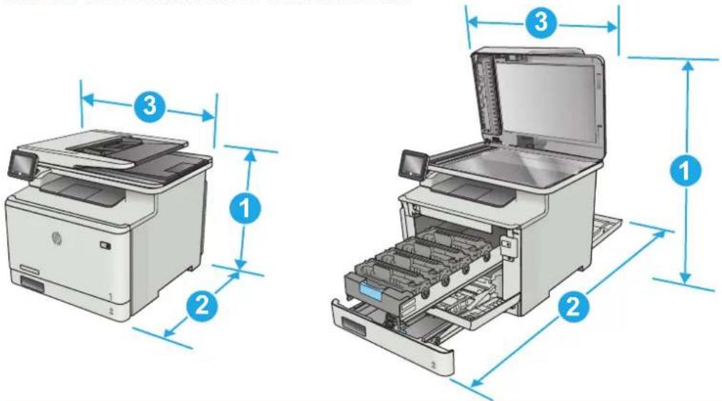 HP LaserJet Pro M477fdw - Skrivarens mått - 2