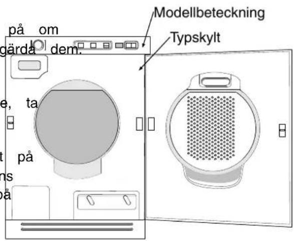 på om gärda dem. e, ta på ns å Modellbeteckning Typskylt