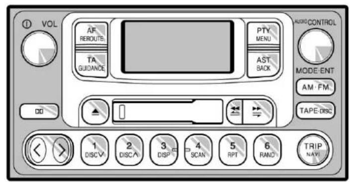VOL AF REROUTE TA GUIDANCE PTY MENU AST BACK AUDIO CONTROL MODE-ENT AM·FM. TAPE-DISC 00 1 DISCV 2 DISCA 3 DISP 4 SCAN 5 RPT 6 RANO TRIP NAVI