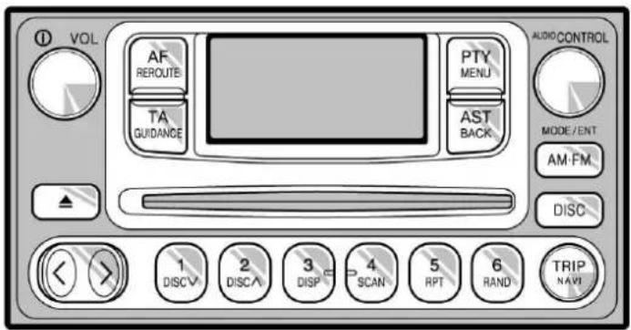 VOL AF REROUTE TA GUIDANCE PTY MENU AST BACK AUDIO/CONTROL MODE / ENT AM-FM. DISC 1 DISCV 2 DISCA 3 DISP 4 SCAN 5 RPT 6 RAND TRIP NAVI