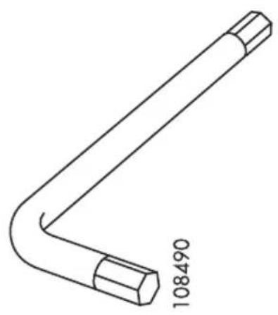 Line drawing of a bent pipe or rod with a hexagonal end, labeled 108490 (no other text or symbols)