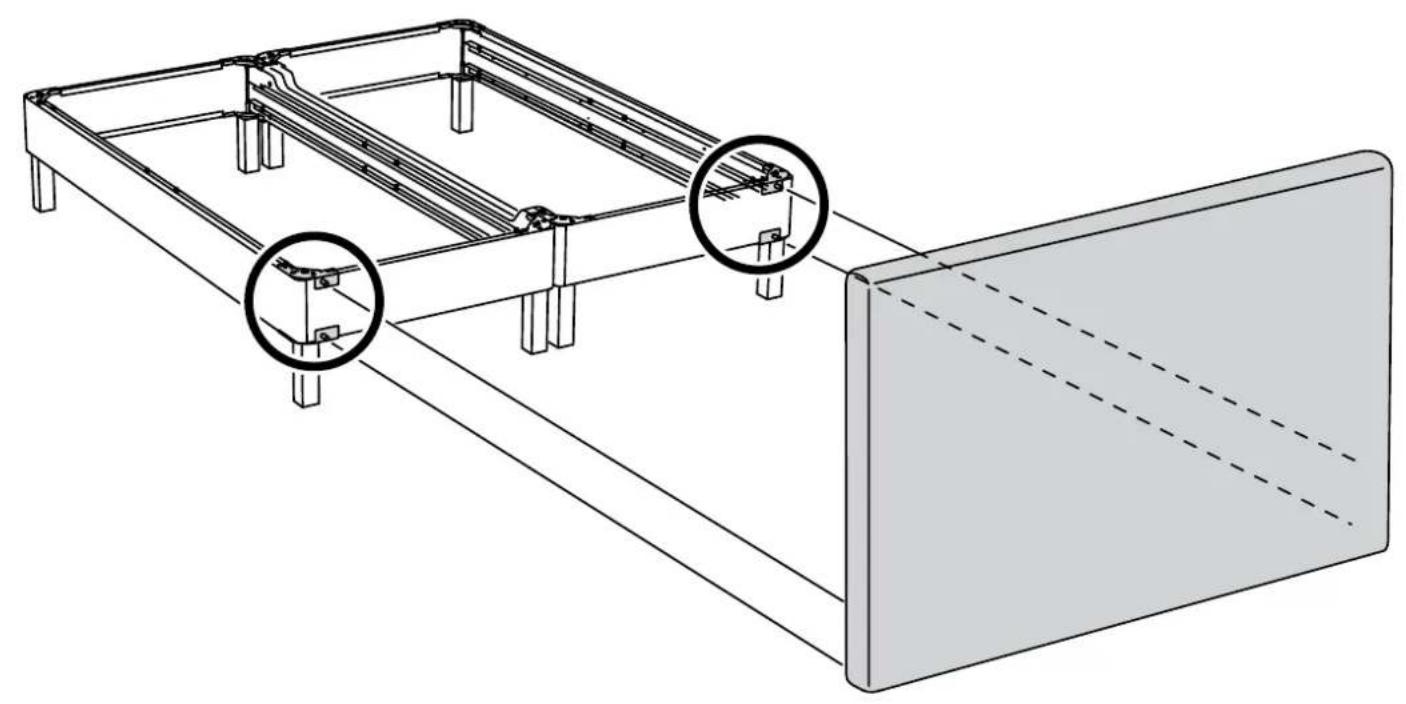 Technical line drawing of a structural frame assembly with two circular components and a dashed-line panel (no text or symbols)