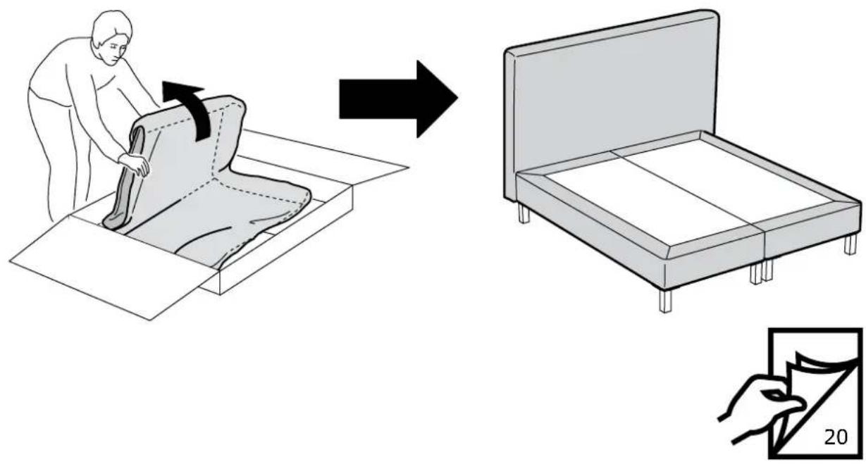 Diagram illustrating a folding or folding process of a furniture piece, showing step-by-step folding and folding steps.