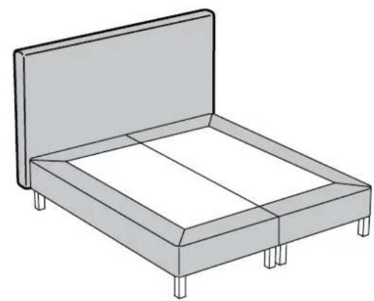 Line drawing of a standard bed with four legs and a front panel (no text or symbols)