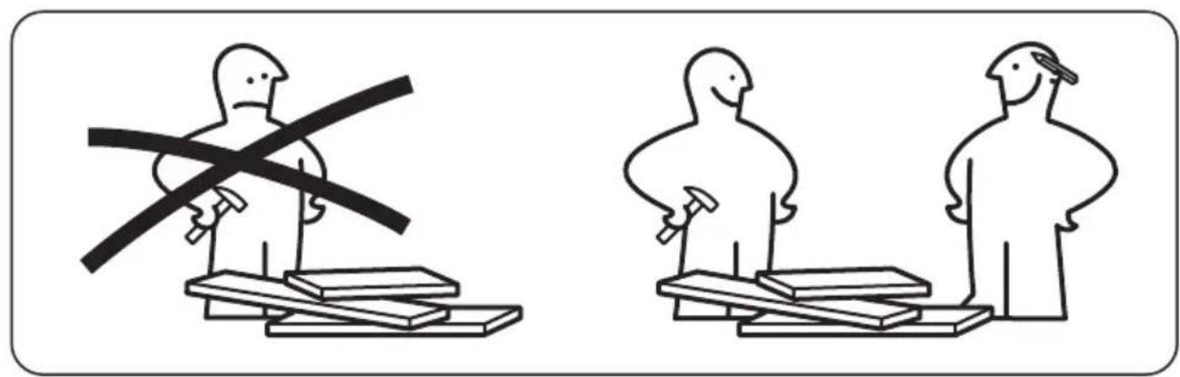 Illustration showing two figures with crossed-out tools, one crossed out and the other h crossed, symbolizing a comparison or comparison between them.