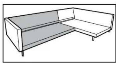 Line drawing of a two-seater sofa with one side panel extended (no text or symbols)