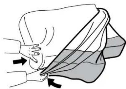 Illustration of a person performing a gentle bandage technique with arrows indicating motion (no text or symbols)