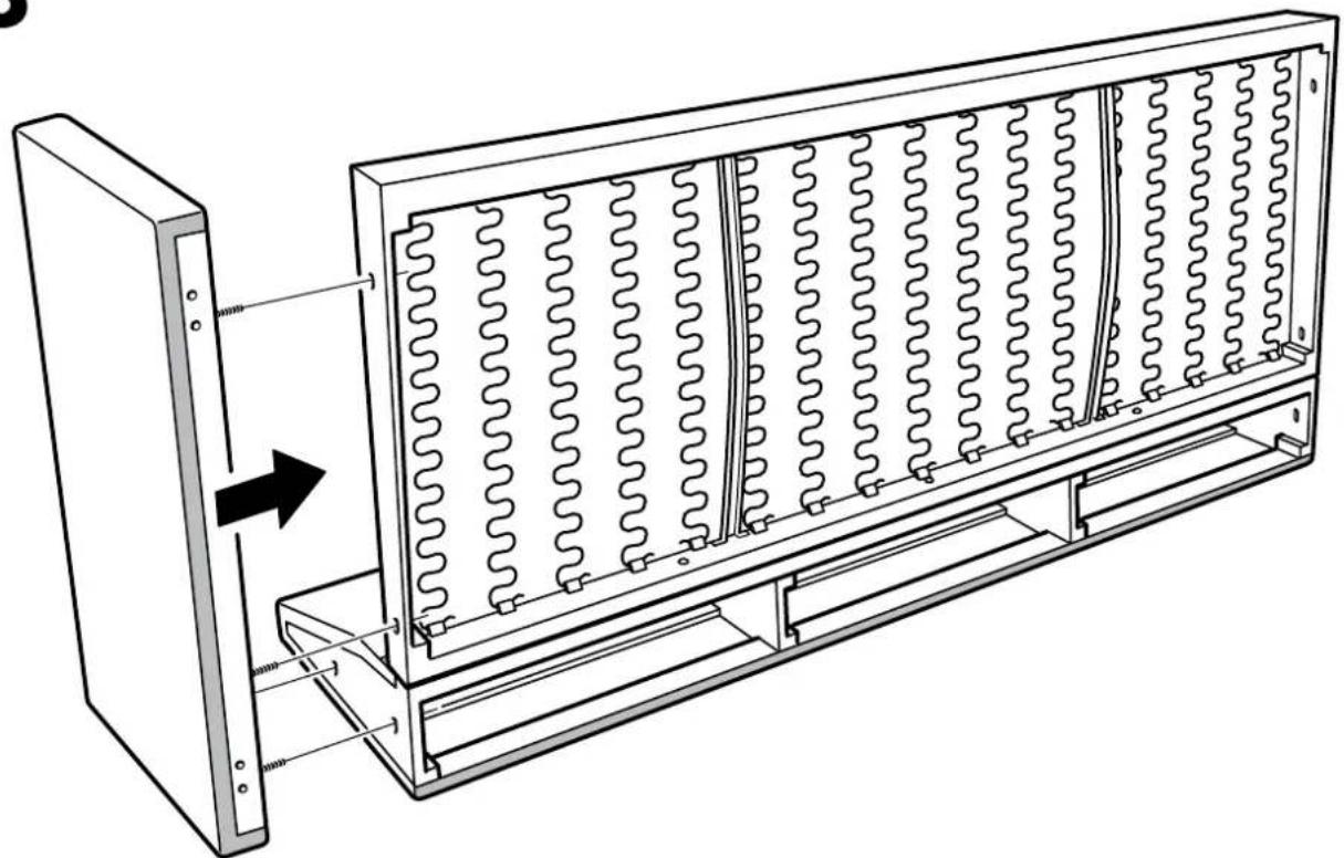 Technical line drawing of a rack-mounted heating element with coiled spring panels and a side panel (no text or symbols)