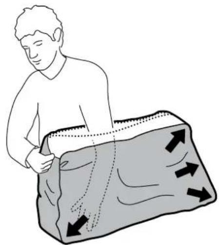 Illustration of a person measuring a large object with arrows indicating direction (no text or symbols)