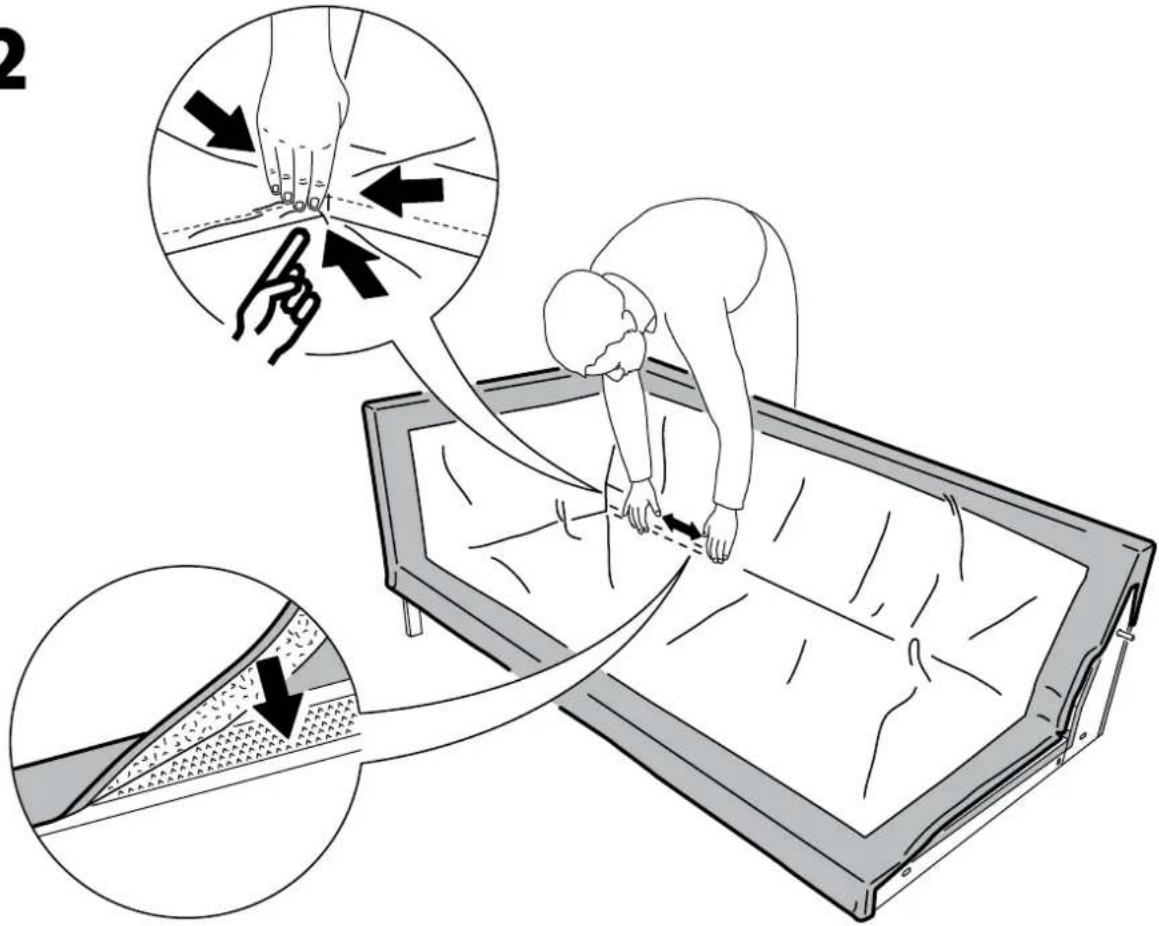 Illustration showing a person using a device to adjust or repair a material, with magnified insets highlighting hand positions and force vectors.
